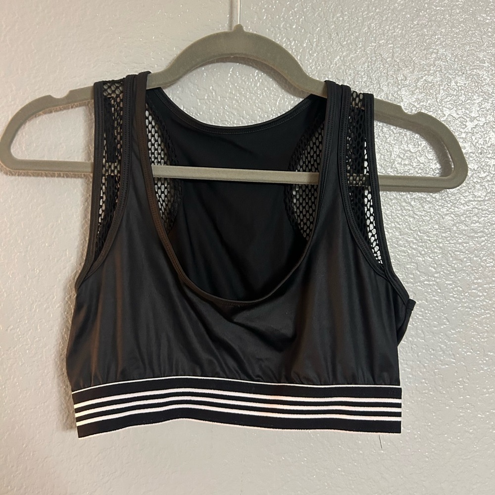 Women’s black white fishnet crop top size small